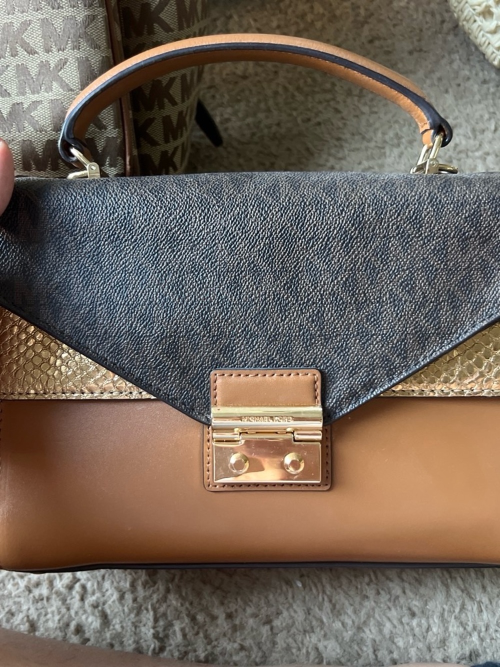 Michael Kors Black, Brown‎ and Gold Leather Top-Handle Satchel